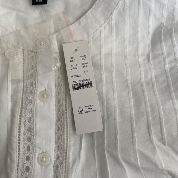 NWT!! J. CREW Pintuck Lace Trim Cotton Voile Solid White Top Blouse Large - Picture 13 of 16